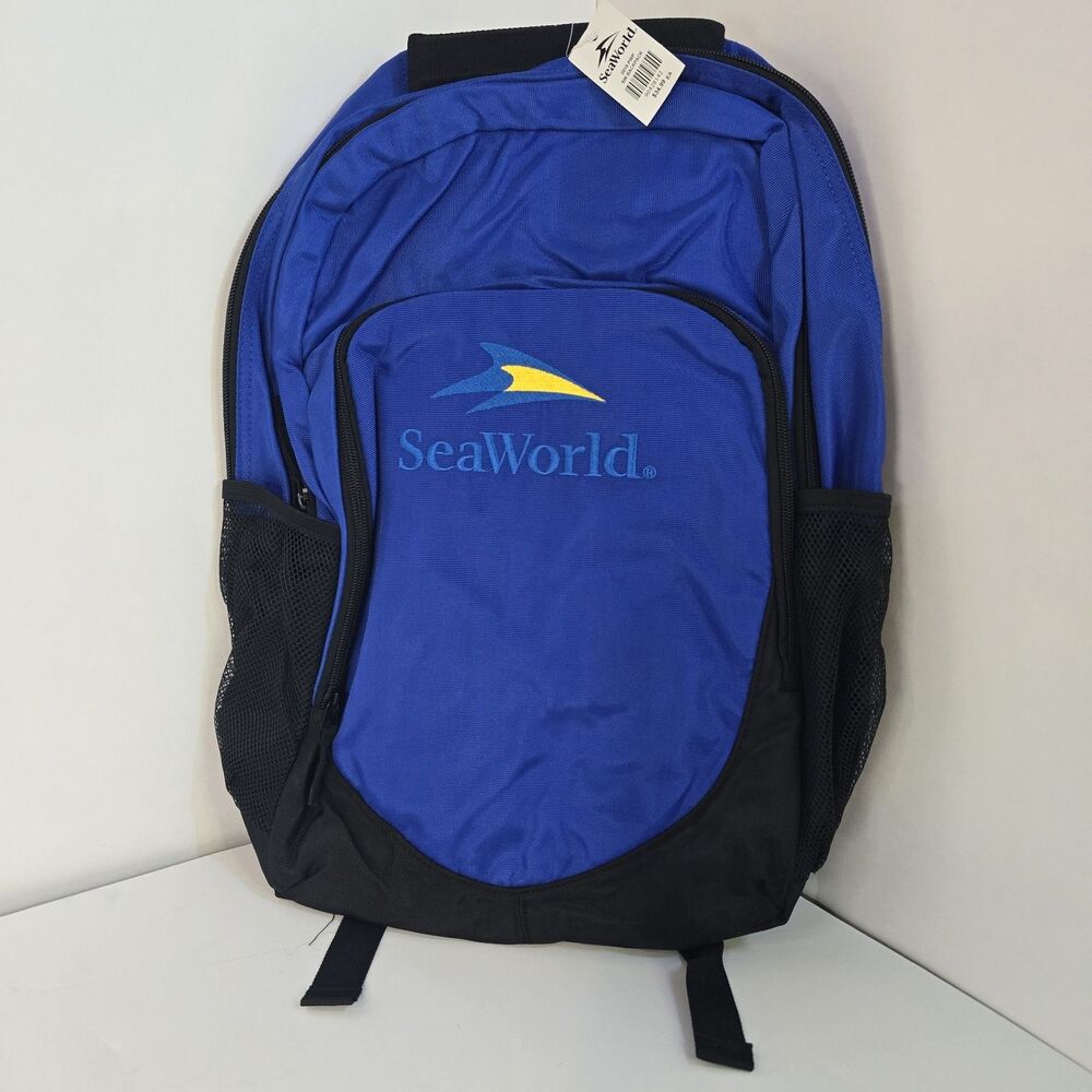 Sea World Backpack Official Orlando Large Blue Black Multiple Pockets Zipper NWT